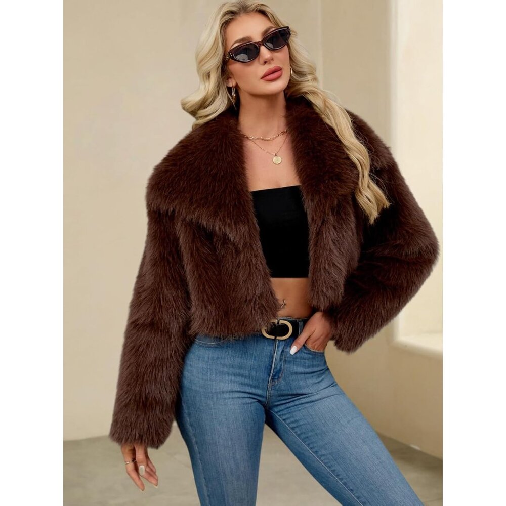 Versatile Long Sleeve Women's Faux Fur Coat - Chic Medium Winter Outwear - Picture 6 of 6